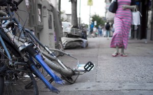 forgotten bike and pink woman